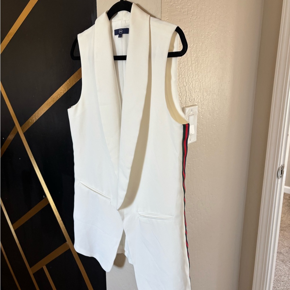 (2W) White Sleeveless Blazer Vest